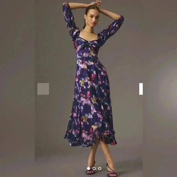Anthropologie Dresses & Skirts - NWT Anthropologie x Hutch Printed Twist-Front Puff-Sleeve Ruffle-Hem Dress SZ S